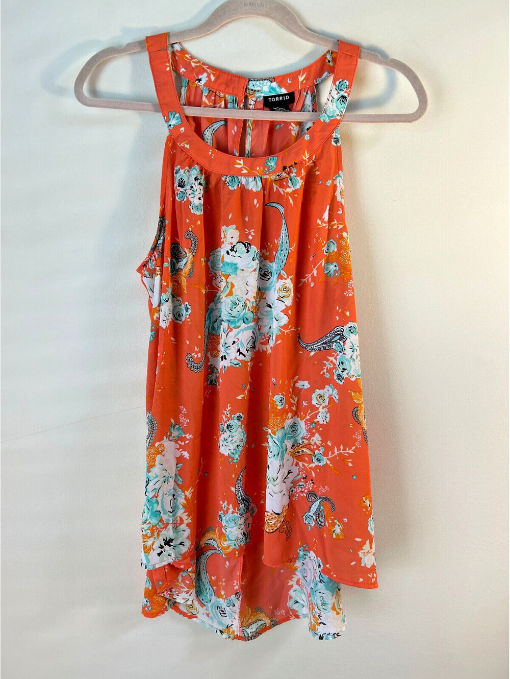 Torrid Womens Floral Paisley Tank Top Size 0 Coral Orange Sleeveless Blouse